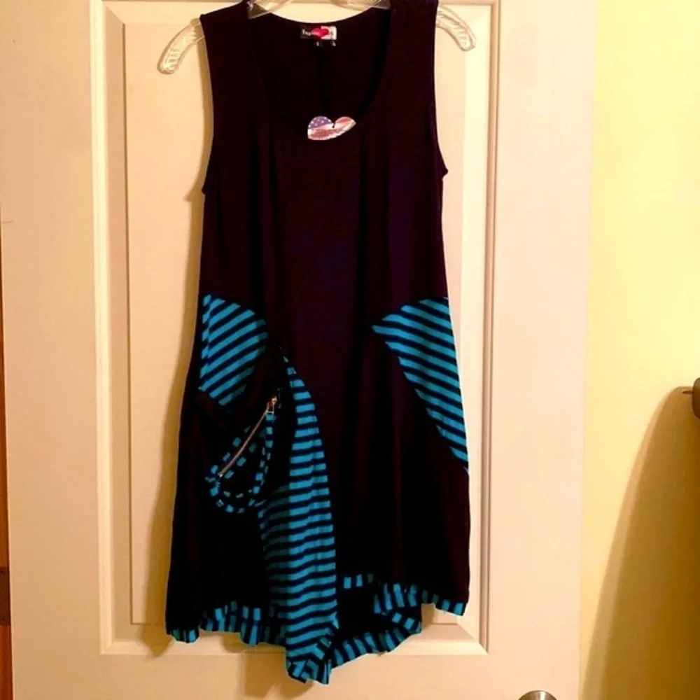 Inside Out Modal Sleeveless Asymmetric Hem Tunic Dress Art To Wear Zip Pocket S - Picture 3 of 8